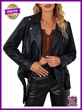 Faux Leather Moto Biker Jacket Asymmetric Zip Lightweight Casual